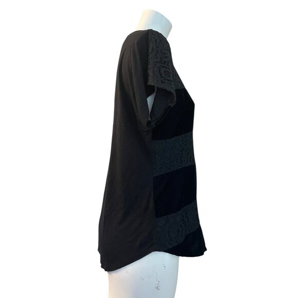 Anthropologie Women's Size S Dolan Lace Velvet Blouse Top Black Short Sleeve - Picture 4 of 7